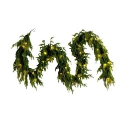 9 Ft. Pre-Lit Artificial Real Touch Norfolk Island Pine Garland With 50-Warm White LED Lights And Natural Look -Holiday Glow Store nearly natural christmas garland w1394 4f 1000