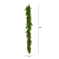 9 Ft. Pre-Lit Artificial Real Touch Norfolk Island Pine Garland With 50-Warm White LED Lights And Natural Look -Holiday Glow Store nearly natural christmas garland w1394 c3 1000