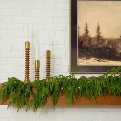 9 Ft. Pre-Lit Artificial Real Touch Norfolk Island Pine Garland With 50-Warm White LED Lights And Natural Look -Holiday Glow Store nearly natural christmas garland w1394 fa 1000