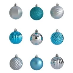 Holiday 2 In. Blue Shatterproof Christmas Tree Ornament Set With Re-Useable Tube (101-Count) -Holiday Glow Store nearly natural christmas ornament sets d1002 bl 4f 1000