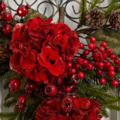 27in. H Red Christmas Hydrangea Teardrop -Holiday Glow Store nearly natural christmas swag 4926 4f 1000