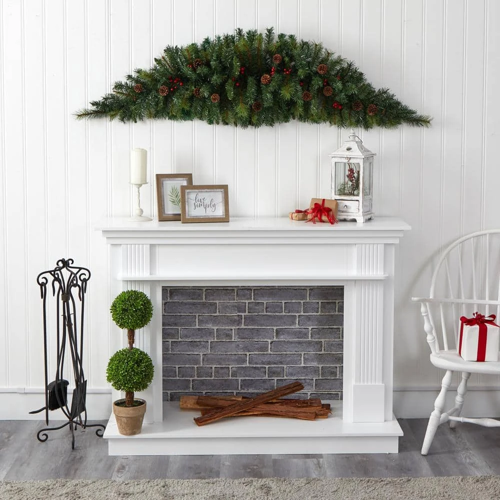 6 Ft. Battery Operated Pre-lit Artificial Christmas Swag With 50 Clear LED Lights, Berries And Pine Cones 6 6 Ft. Battery Operated Pre-lit Artificial Christmas Swag With 50 Clear LED Lights, Berries And Pine Cones - Image 4