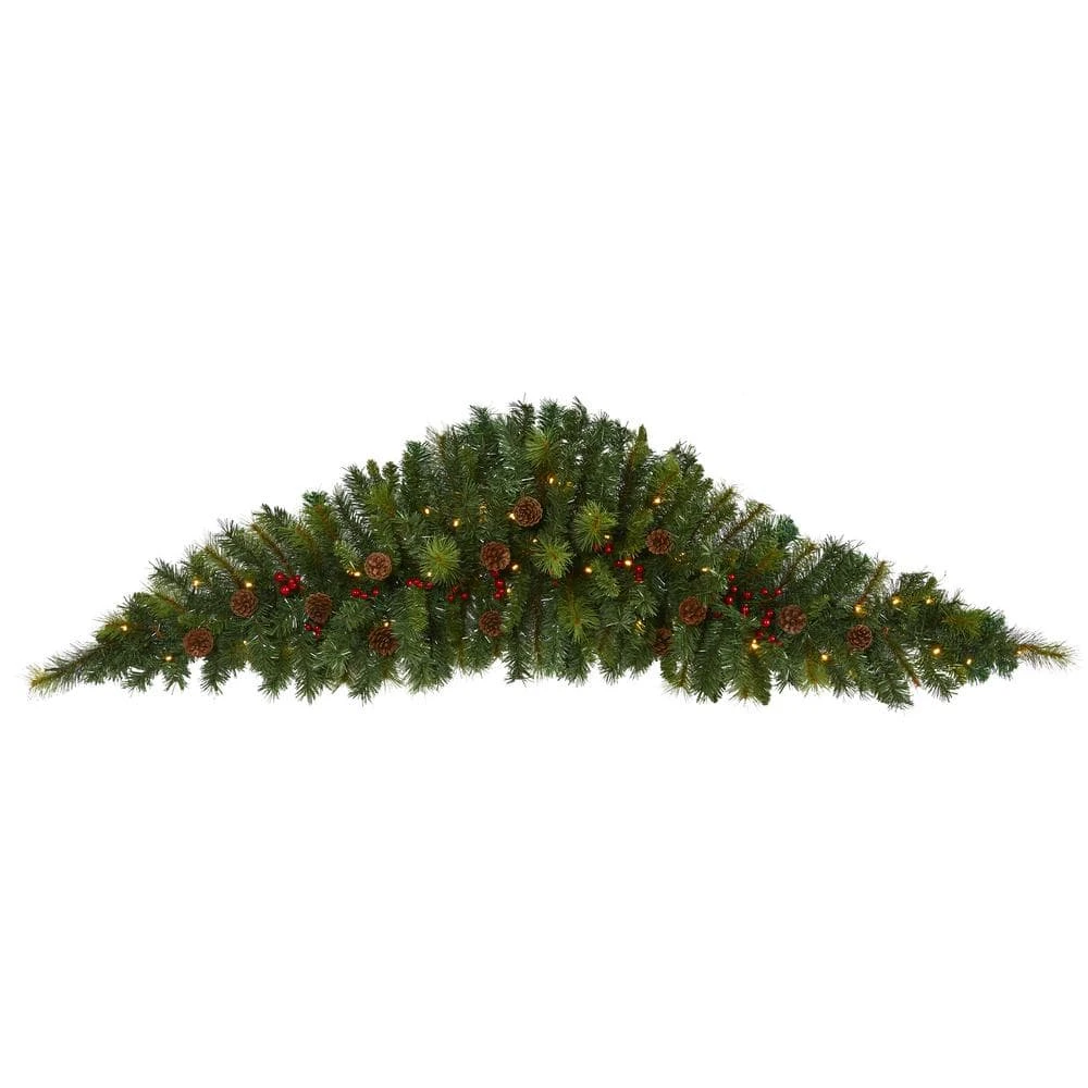 6 Ft. Battery Operated Pre-lit Artificial Christmas Swag With 50 Clear LED Lights, Berries And Pine Cones 3 6 Ft. Battery Operated Pre-lit Artificial Christmas Swag With 50 Clear LED Lights, Berries And Pine Cones