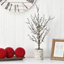 24 In. Snowed Twig Artificial Tree In Decorative Planter -Holiday Glow Store nearly natural christmas tabletop trees t1596 31 1000