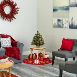 2 Ft. Battery Operated Pre-Lit Frosted Pine Artificial Christmas Tree With 35 Clear LED Lights, Pinecones, Burlap Base -Holiday Glow Store nearly natural christmas tabletop trees t1694 1f 1000