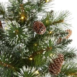 2 Ft. Battery Operated Pre-Lit Frosted Pine Artificial Christmas Tree With 35 Clear LED Lights, Pinecones, Burlap Base -Holiday Glow Store nearly natural christmas tabletop trees t1694 4f 1000