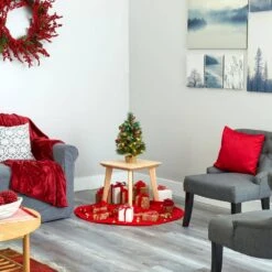 18 In. Battery Operated Pre-Lit Mixed Pine Artificial Christmas Tree, Holly Berries, Pinecones, 35 Clear LED Lights -Holiday Glow Store nearly natural christmas tabletop trees t1696 76 1000