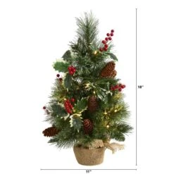 18 In. Battery Operated Pre-Lit Mixed Pine Artificial Christmas Tree, Holly Berries, Pinecones, 35 Clear LED Lights -Holiday Glow Store nearly natural christmas tabletop trees t1696 c3 1000