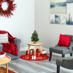 18 In. Battery Operated Pre-Lit Mixed Pine Artificial Christmas Tree, Holly Berries, Pinecones, 35 Clear LED Lights -Holiday Glow Store nearly natural christmas tabletop trees t1696 fa 1000