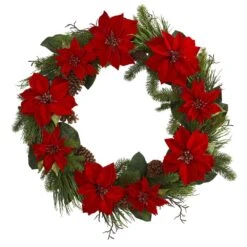 36 In. Artificial Poinsettia And Pine Wreath