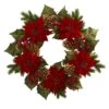 24in. Artificial Unlit Artificial Holiday Wreath With Poinsettia, Berry And Golden Pine Cone -Holiday Glow Store nearly natural christmas wreaths 4269 64 1000