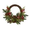 22in. Mixed Pine And Cedar With Berries And Pine Cones Artificial Wreath -Holiday Glow Store nearly natural christmas wreaths 4360 64 1000