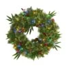 24 In. Green Pre-Lit LED Mixed Pine Artificial Christmas Wreath With 50 Multi-Colored Lights Berries And Pine Cones -Holiday Glow Store nearly natural christmas wreaths 4454 64 1000