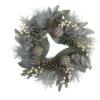 24 In. Snow Tipped Holiday Artificial Wreath With Berries Pine Cones And Ornaments -Holiday Glow Store nearly natural christmas wreaths 4609 64 1000