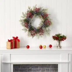 24 In. Pine And Cedar Artificial Wreath With Berries -Holiday Glow Store nearly natural christmas wreaths 4610 31 1000