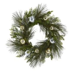 26 In. Sparkling Pine Artificial Wreath With Decorative Ornaments