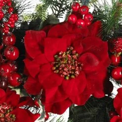 24in. Artificial Poinsettia Wreath -Holiday Glow Store nearly natural christmas wreaths 4660 a0 1000