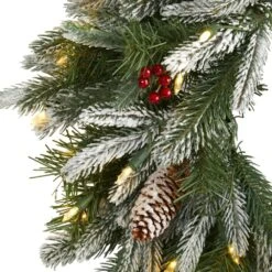 24 In. Pre-Lit Snowed Artificial Christmas Wreath With 50 Warm White LED Lights And Pine Cones -Holiday Glow Store nearly natural christmas wreaths 4784 4f 1000