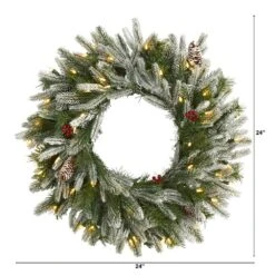 24 In. Pre-Lit Snowed Artificial Christmas Wreath With 50 Warm White LED Lights And Pine Cones -Holiday Glow Store nearly natural christmas wreaths 4784 c3 1000