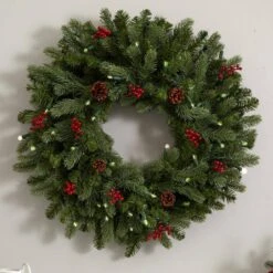 30 In. Lighted Pine Artificial Wreath With Berries And Pine Cones -Holiday Glow Store nearly natural christmas wreaths 4860 1f 1000