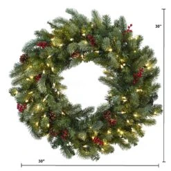 30 In. Lighted Pine Artificial Wreath With Berries And Pine Cones -Holiday Glow Store nearly natural christmas wreaths 4860 4f 1000