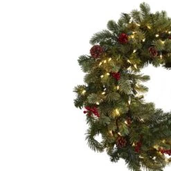 30 In. Lighted Pine Artificial Wreath With Berries And Pine Cones -Holiday Glow Store nearly natural christmas wreaths 4860 c3 1000