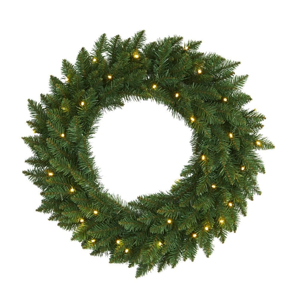 24 In. Pre-Lit Green Pine Artificial Christmas Wreath With 35 Clear LED Lights 3 24 In. Pre-Lit Green Pine Artificial Christmas Wreath With 35 Clear LED Lights
