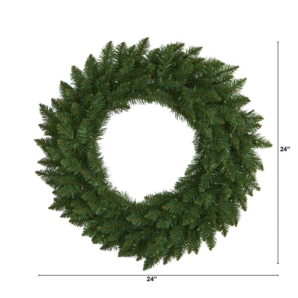 24 In. Pre-Lit Green Pine Artificial Christmas Wreath With 35 Clear LED Lights 6 24 In. Pre-Lit Green Pine Artificial Christmas Wreath With 35 Clear LED Lights - Image 4