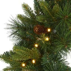 24 In. Pre-Lit Mixed Pine Artificial Christmas Wreath With 35 Clear LED Lights And Pinecones -Holiday Glow Store nearly natural christmas wreaths w1114 1f 1000