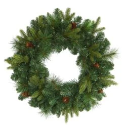 24 In. Pre-Lit Mixed Pine Artificial Christmas Wreath With 35 Clear LED Lights And Pinecones -Holiday Glow Store nearly natural christmas wreaths w1114 4f 1000
