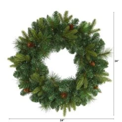 24 In. Pre-Lit Mixed Pine Artificial Christmas Wreath With 35 Clear LED Lights And Pinecones -Holiday Glow Store nearly natural christmas wreaths w1114 c3 1000