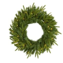 24 In. Pre-Lit Long Pine Artificial Christmas Wreath With 35 Clear LED Lights