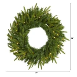 24 In. Pre-Lit Long Pine Artificial Christmas Wreath With 35 Clear LED Lights -Holiday Glow Store nearly natural christmas wreaths w1115 c3 1000