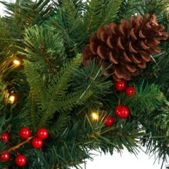 24 In. Mixed Pine Artificial Christmas Wreath With 35 Clear LED Lights And Berries -Holiday Glow Store nearly natural christmas wreaths w1117 4f 1000