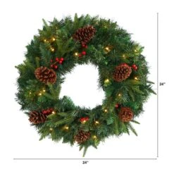 24 In. Mixed Pine Artificial Christmas Wreath With 35 Clear LED Lights And Berries -Holiday Glow Store nearly natural christmas wreaths w1117 c3 1000
