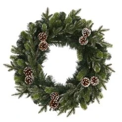 24 In. Pre-Lit Snowed Pinecone Artificial Christmas Wreath With 35 Clear LED Lights -Holiday Glow Store nearly natural christmas wreaths w1118 4f 1000