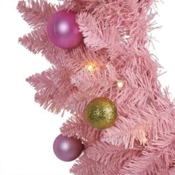 24 In. Pink Pre-Lit Artificial Christmas Wreath With 35 LED Lights And Ornaments -Holiday Glow Store nearly natural christmas wreaths w1119 4f 1000