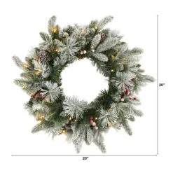 20 In. Pre-Lit Flocked Mixed Pine Artificial Christmas Wreath With 50 LED Lights, Pine Cones And Berries 10 20 In. Pre-Lit Flocked Mixed Pine Artificial Christmas Wreath With 50 LED Lights, Pine Cones And Berries -Holiday Glow Store nearly natural christmas wreaths w1129 c3 1000