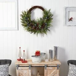 30 In. Unlit Pine And Pinecone Artificial Christmas Wreath On Twig Ring -Holiday Glow Store nearly natural christmas wreaths w1262 31 1000
