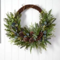 30 In. Unlit Pine And Pinecone Artificial Christmas Wreath On Twig Ring -Holiday Glow Store nearly natural christmas wreaths w1262 4f 1000