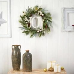 24 In. Unlit Christmas Joy Greenery Holiday Artificial Wreath -Holiday Glow Store nearly natural christmas wreaths w1263 4f 1000