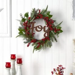 24 In. Unlit Joy And Berries Artificial Christmas Wreath -Holiday Glow Store nearly natural christmas wreaths w1264 4f 1000
