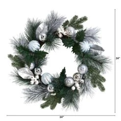 24 In. Unlit Pinecones And Berries Artificial Christmas Wreath With Silver Ornaments -Holiday Glow Store nearly natural christmas wreaths w1268 c3 1000