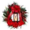 28 In. Red Pre-Lit Poinsettia And Berry Holiday Lantern Artificial Christmas Wreath With LED Candle -Holiday Glow Store nearly natural christmas wreaths w1272 64 1000