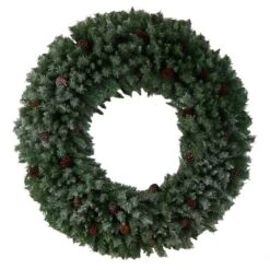 60 In. Prelit LED Giant Flocked Artificial Christmas Wreath With Pinecones, 400 Clear LED Lights 11 60 In. Prelit LED Giant Flocked Artificial Christmas Wreath With Pinecones, 400 Clear LED Lights -Holiday Glow Store nearly natural christmas wreaths w1281 4f 1000