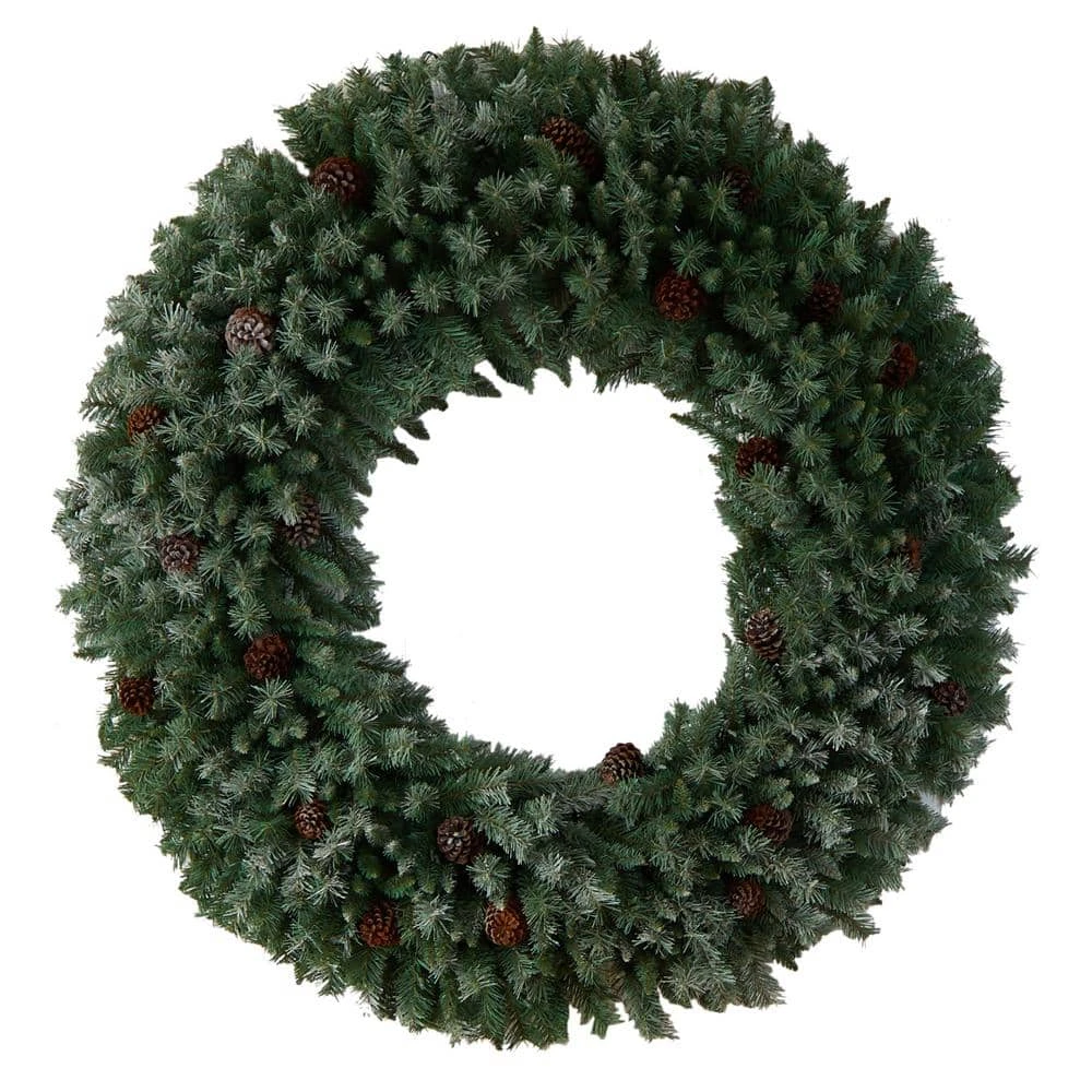 60 In. Prelit LED Giant Flocked Artificial Christmas Wreath With Pinecones, 400 Clear LED Lights 5 60 In. Prelit LED Giant Flocked Artificial Christmas Wreath With Pinecones, 400 Clear LED Lights - Image 3