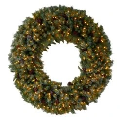 60 In. Prelit LED Giant Flocked Artificial Christmas Wreath With Pinecones, 400 Clear LED Lights