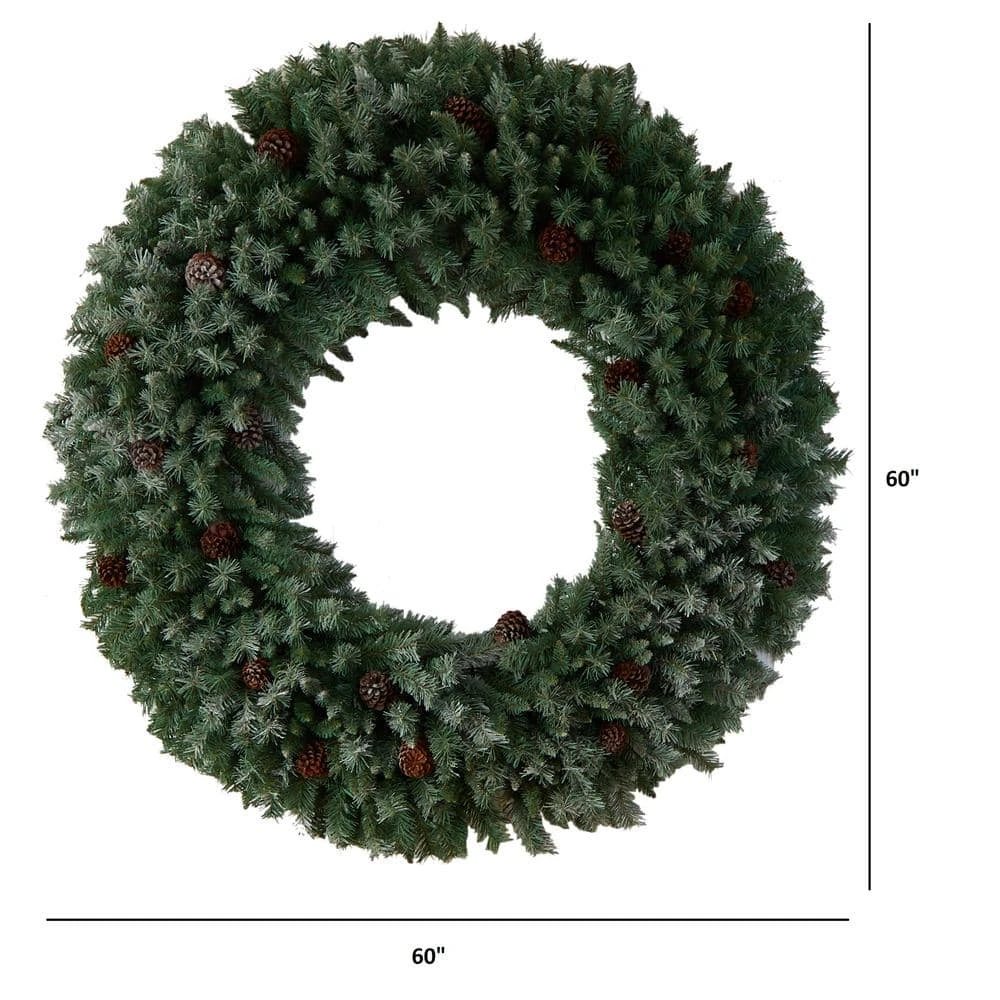 60 In. Prelit LED Giant Flocked Artificial Christmas Wreath With Pinecones, 400 Clear LED Lights 4 60 In. Prelit LED Giant Flocked Artificial Christmas Wreath With Pinecones, 400 Clear LED Lights - Image 2