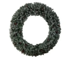 72 In. Pre-Lit LED Giant Flocked Artificial Christmas Wreath With Pinecones, 600 Clear LED Lights -Holiday Glow Store nearly natural christmas wreaths w1282 4f 1000