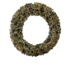 72 In. Pre-Lit LED Giant Flocked Artificial Christmas Wreath With Pinecones, 600 Clear LED Lights